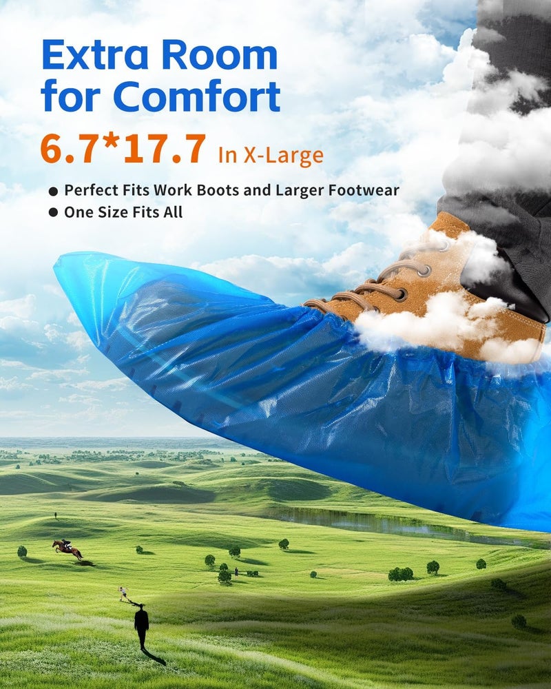 Buself Heavy Duty Disposable Shoe Covers, Extra Large 6.7x17.7 In, Thick 0.3 Oz, Waterproof Non-Slip Shoe Booties, 200 Pieces Boot Covers for Indoor/Outdoor Use, One Size Fits All - Image 4